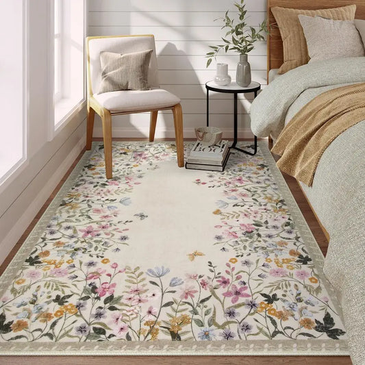 Floral Washable Area Rug for Bedroom and Living Room NonSlip