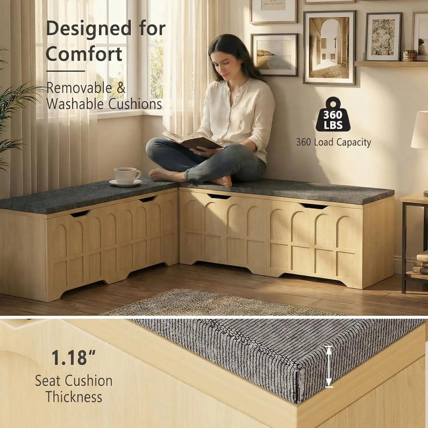 L-Shaped Bench With Cushion And Hidden Storage For Breakfast Nook