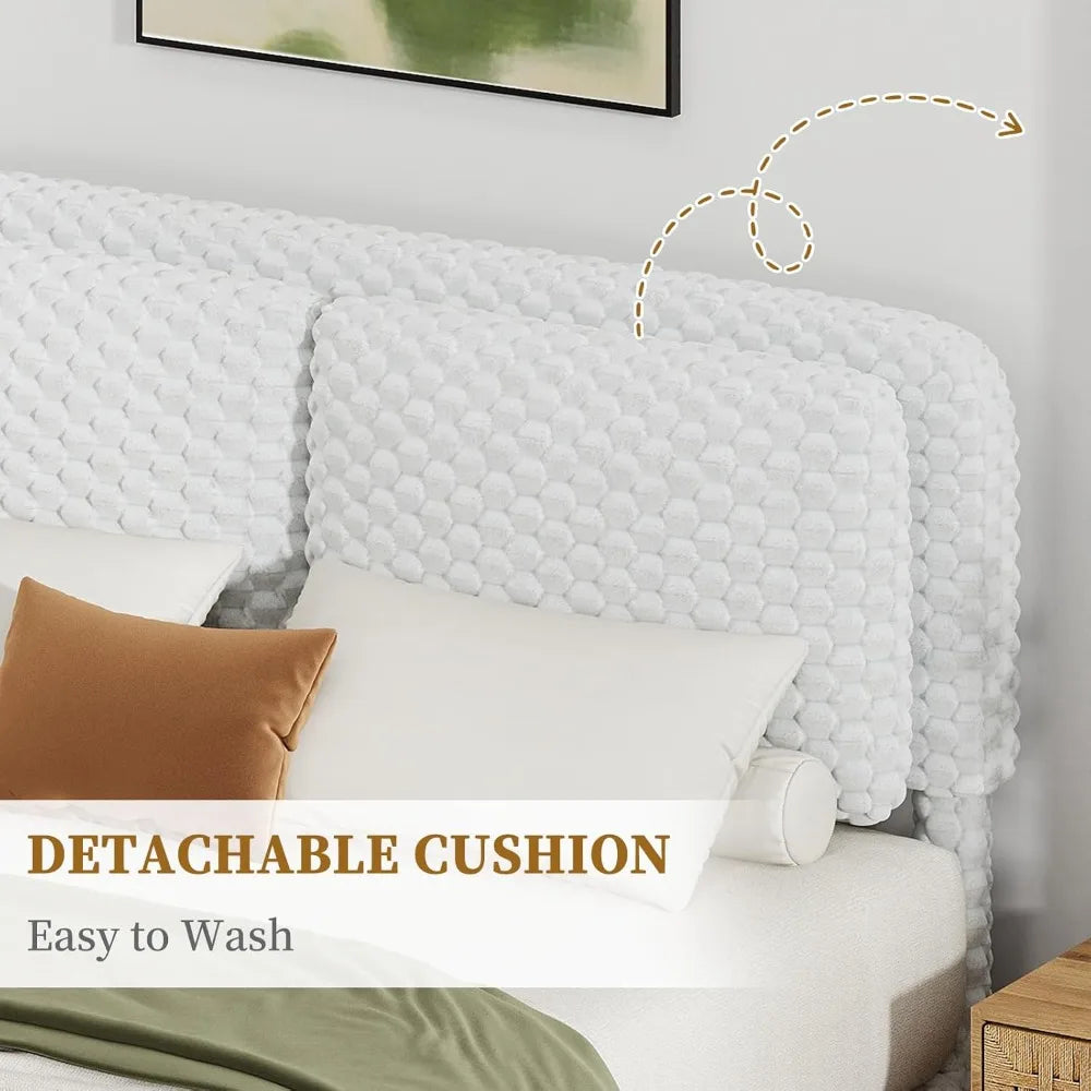 Corduroy Upholstered Platform Bed Frame With Soft Headboard And Slats