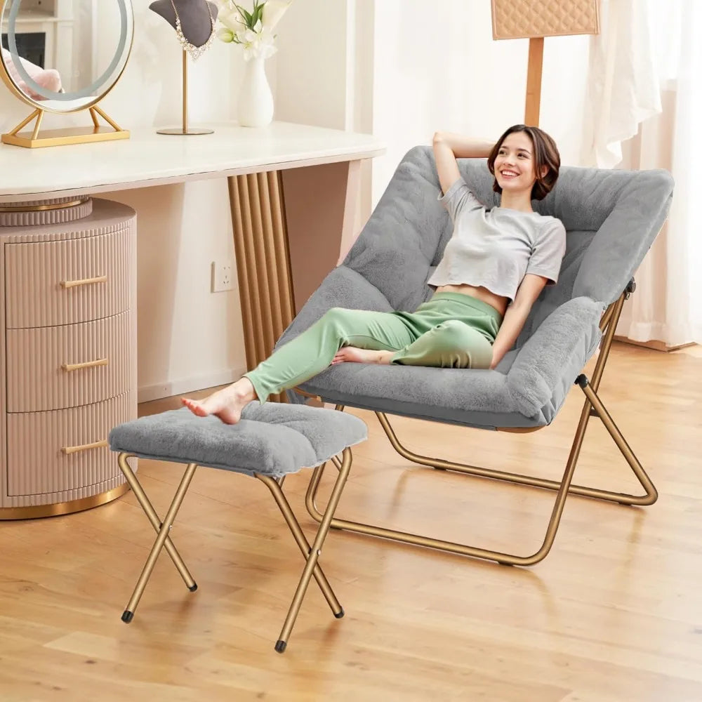 XIUWO Comfy Saucer Chair Foldable Faux Fur Lounge Chair