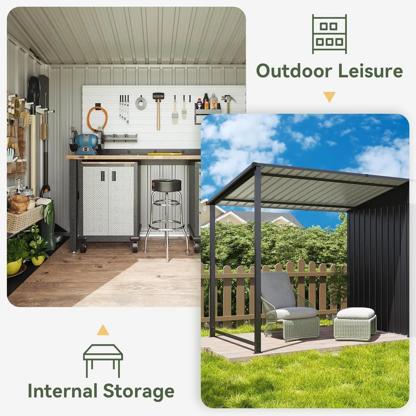 Metal Storage Shed Gazebo Combo 2 In 1 Leanto Organizer