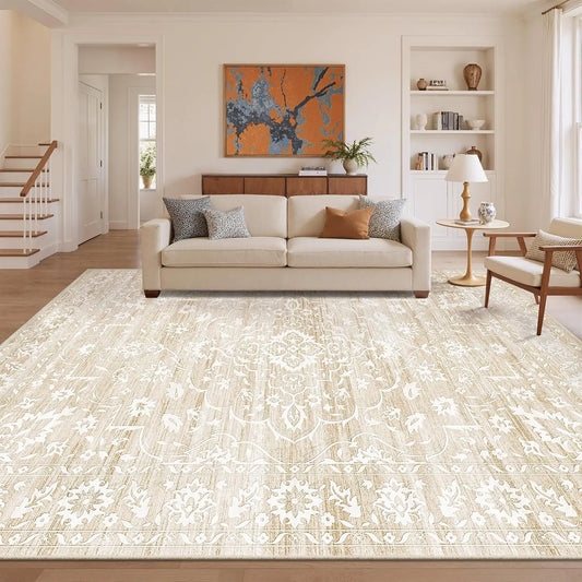 Vintage Floral Washable Area Rug Non Slip Living Room
