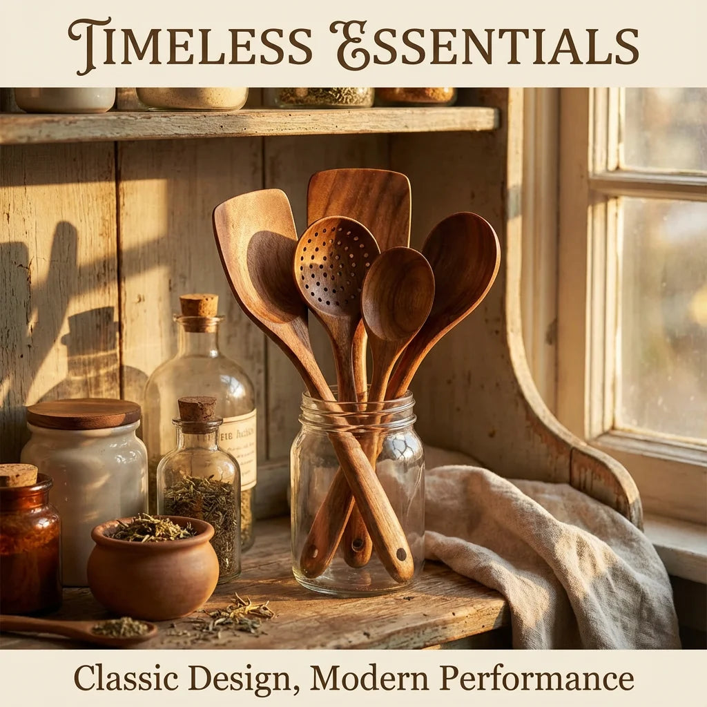 Acacia Wood Kitchen Utensil Set 5 Pieces Durable Pan Safe