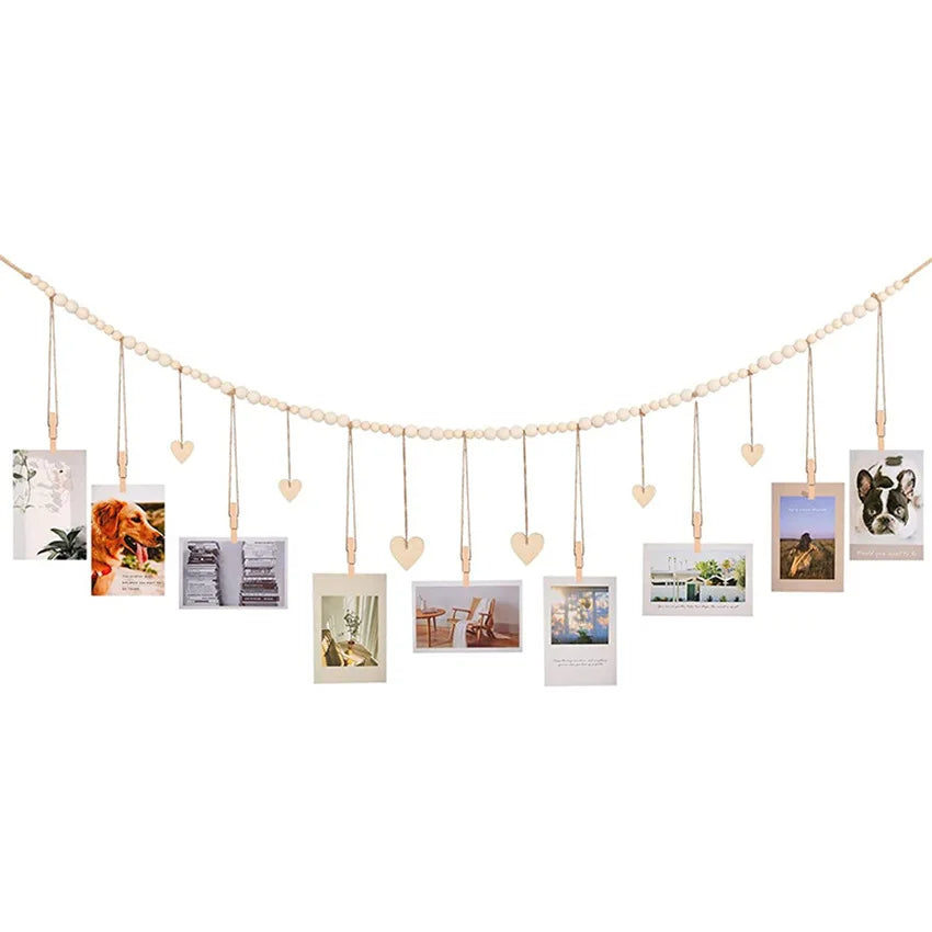 Wooden Bead Garland Hanging Photo Display Wall Decor