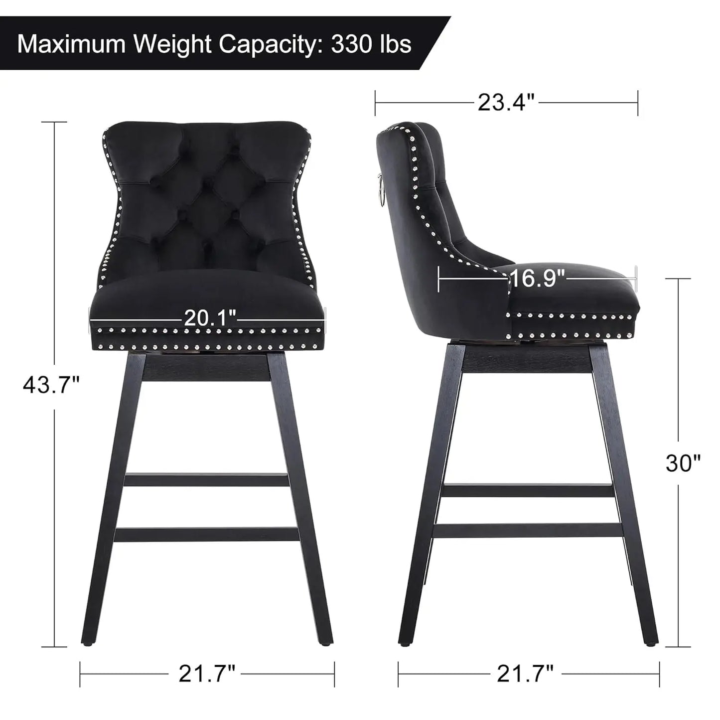 Swivel Bar Stools Set of 4 with Back Velvet Upholstery