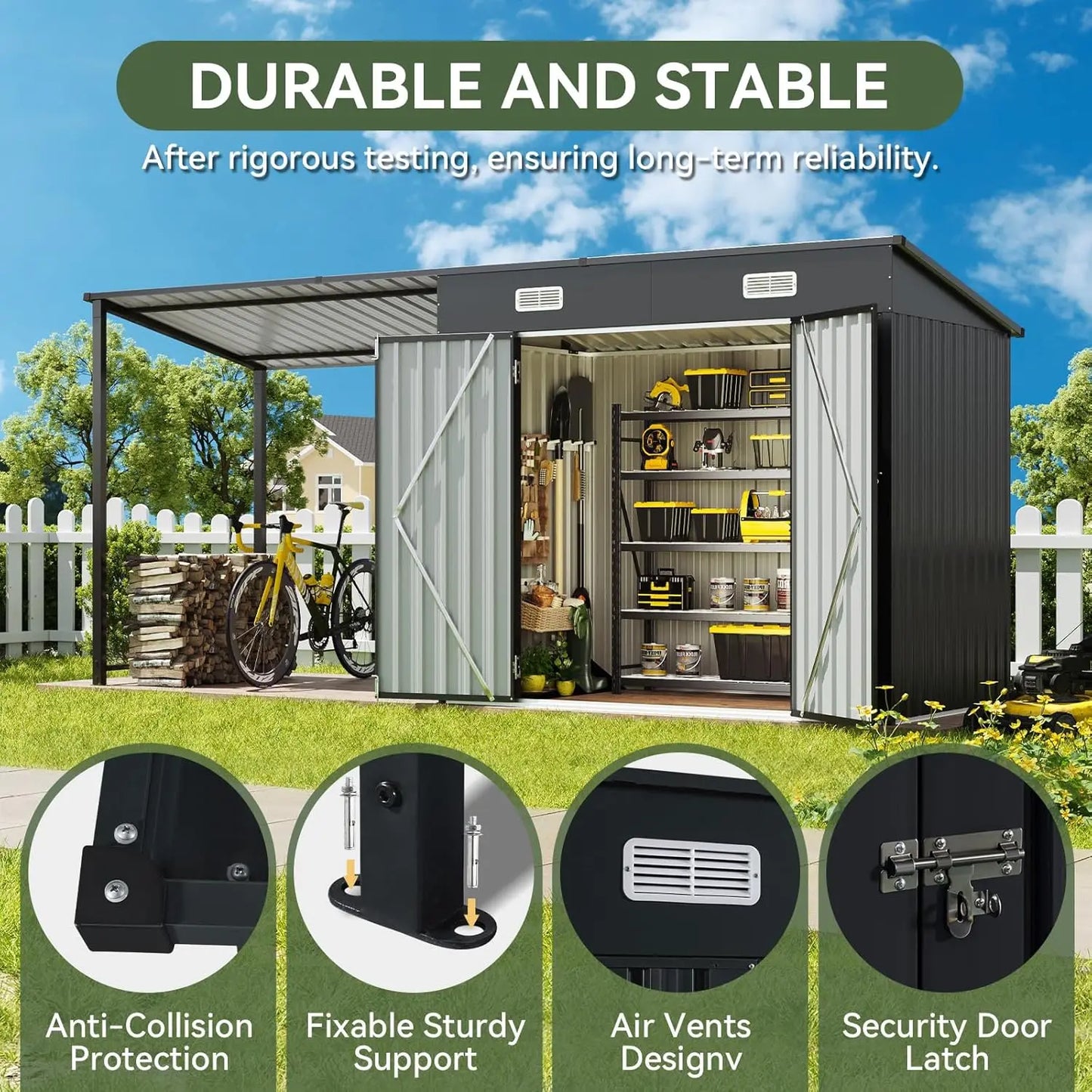 Metal Storage Shed Gazebo Combo 2 In 1 Leanto Organizer