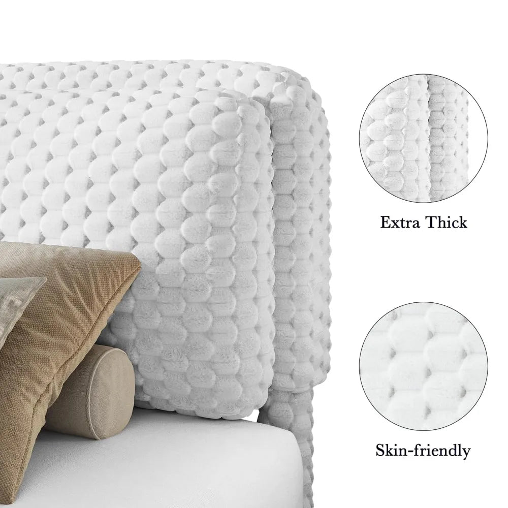 Corduroy Upholstered Platform Bed Frame With Soft Headboard And Slats