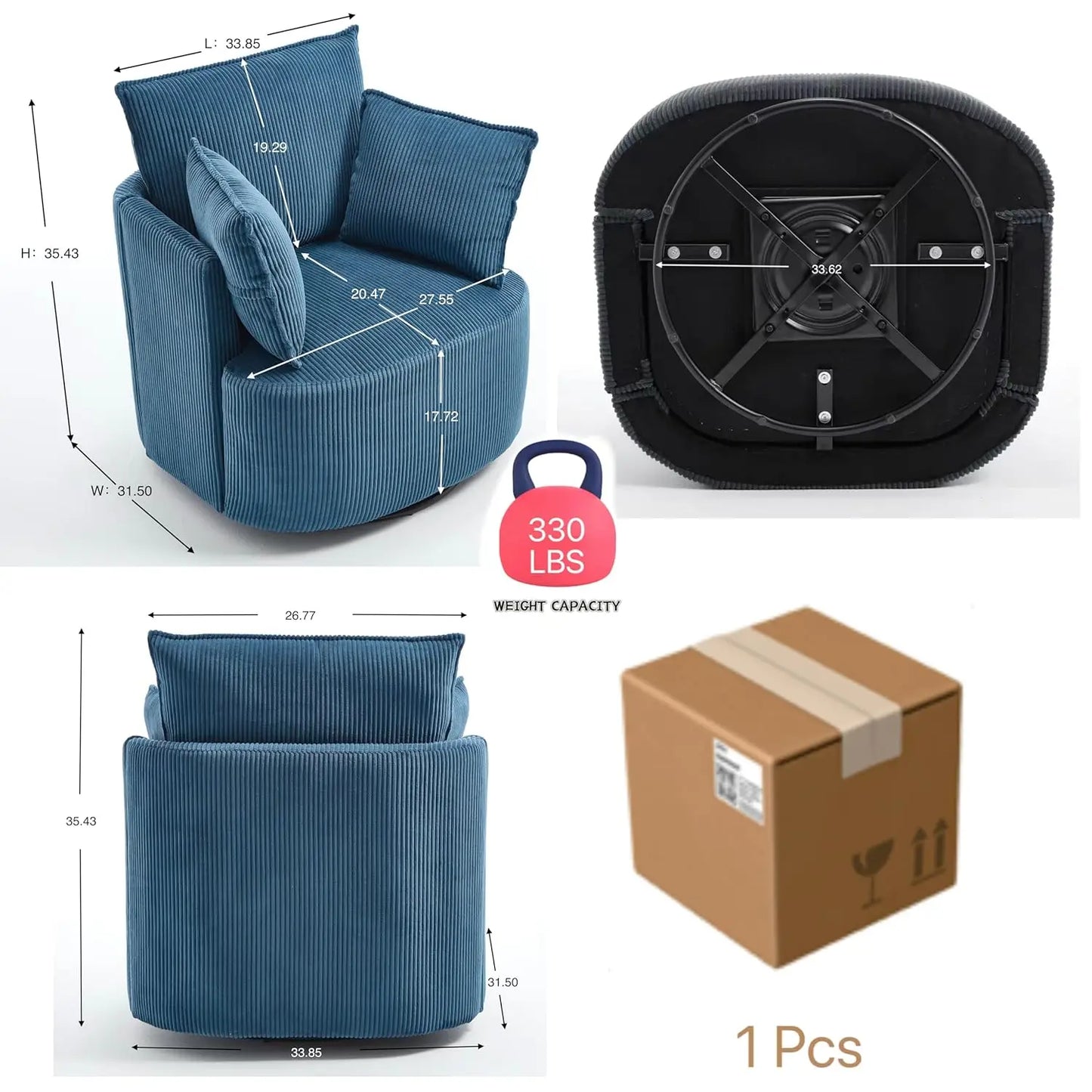 Corduroy Swivel Barrel Chair For Reading Living Room Office