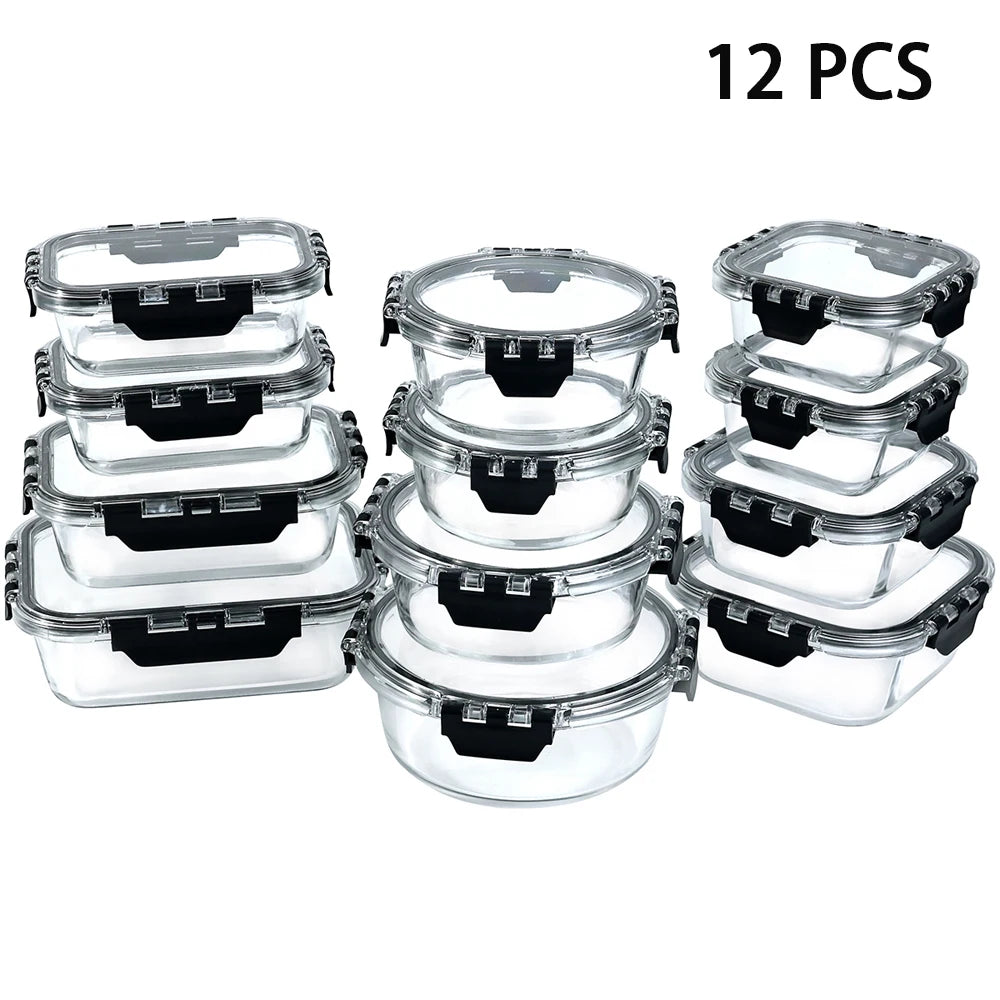 Glass Lunch Box Set 12 Pieces Airtight Microwave Safe Containers