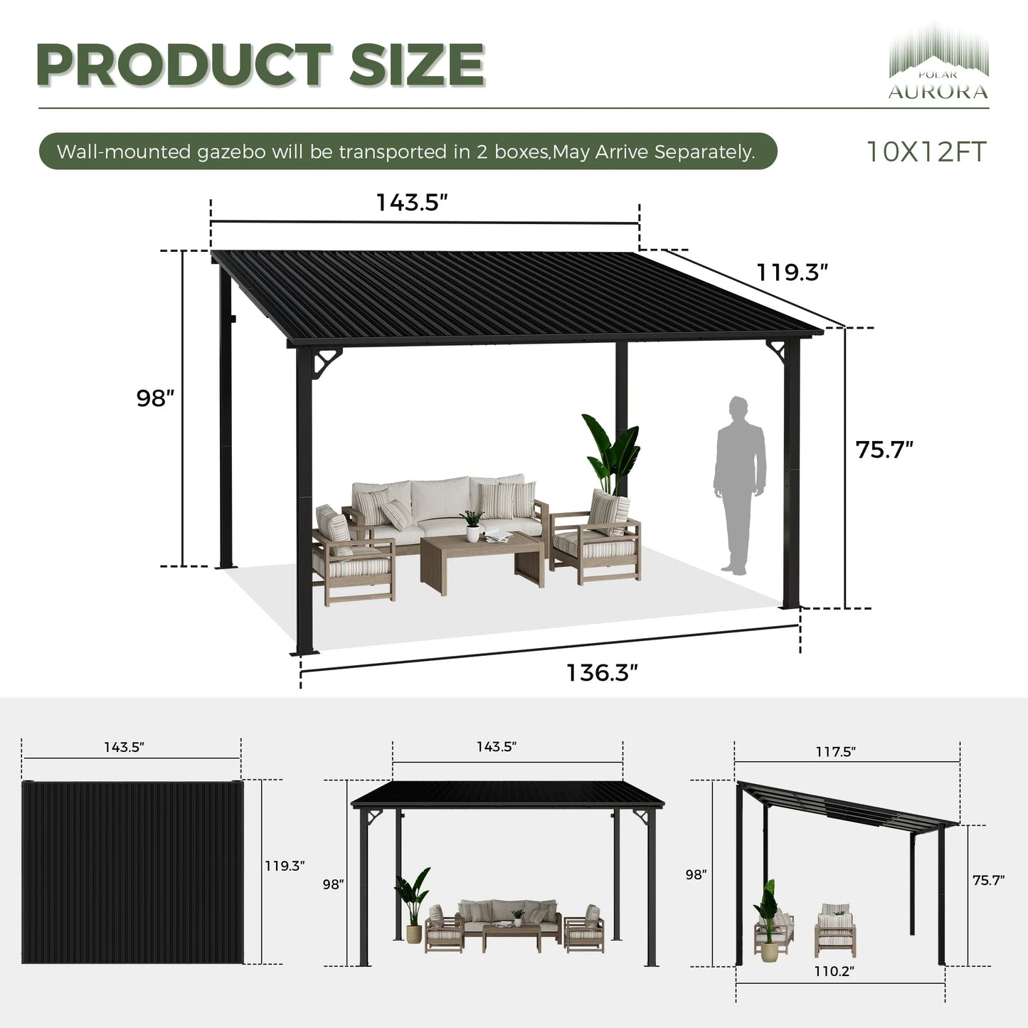 Polar Aurora Lean To Gazebo With Galvanized Roof For Patio