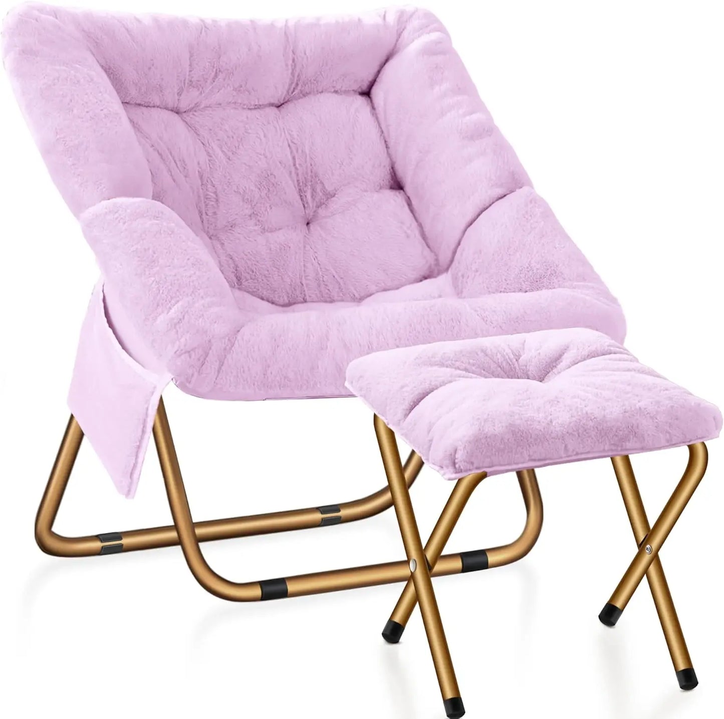 XIUWO Comfy Saucer Chair Foldable Faux Fur Lounge Chair