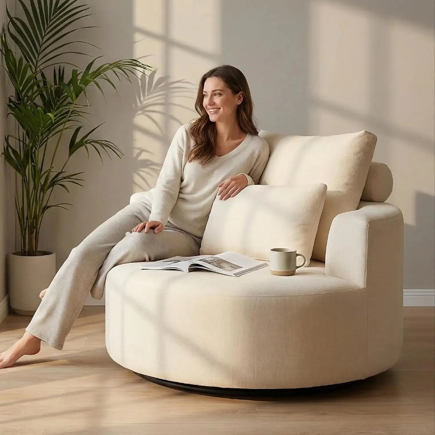 Chenille Barrel Chair With High Resilience Sponge For Living Room