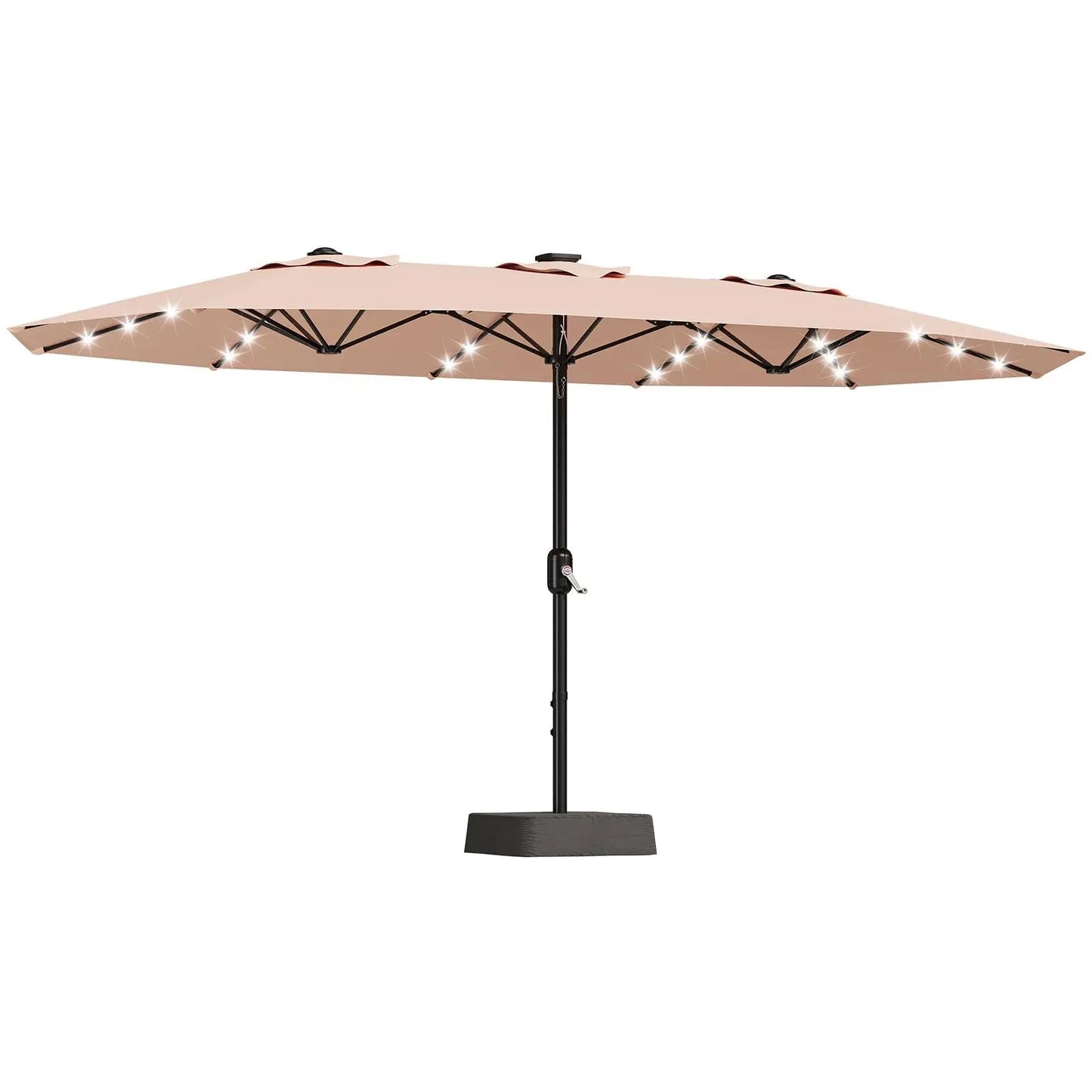 HiMISS Outdoor Patio Umbrella With Solar LED Lights Crank And Base