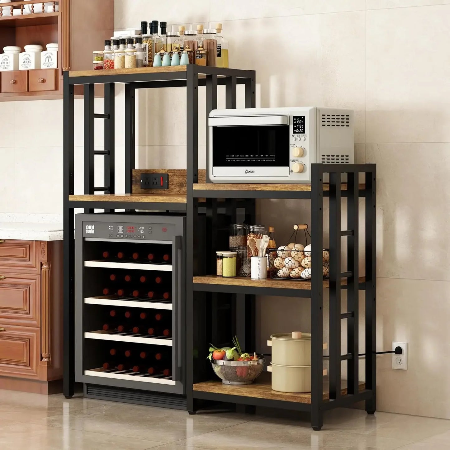 Kitchen Bakers Rack With Power Outlet Shelves And Storage