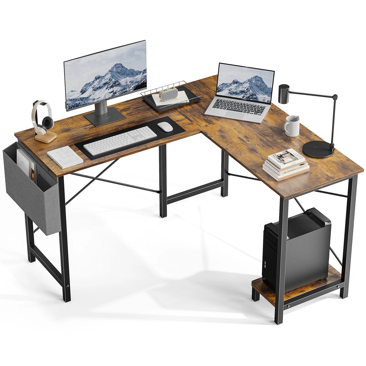 JHK Gaming Corner L Shaped Desk With CPU Storage Shelf