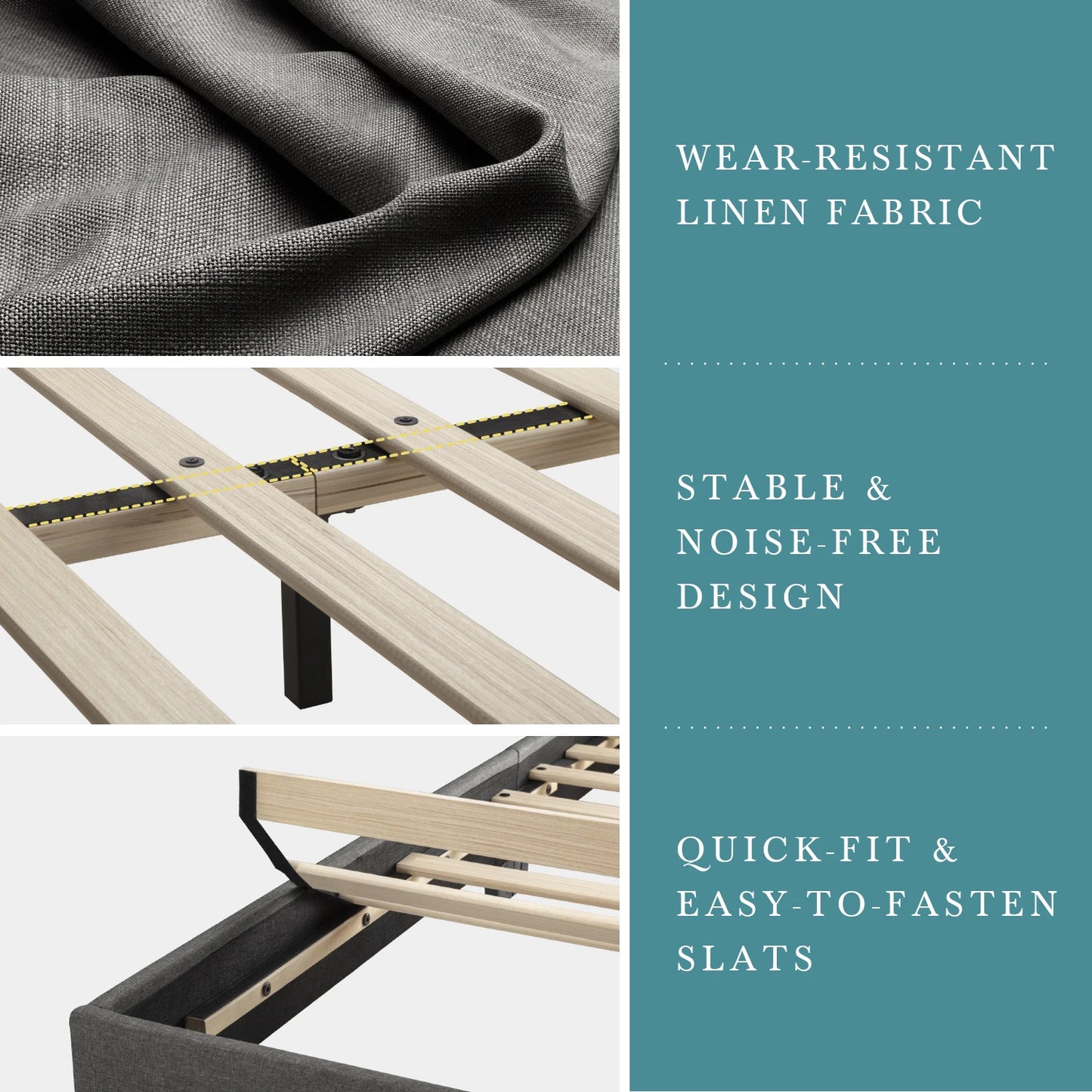 HOOMICH Upholstered Bed Frame With Adjustable Headboard Soft Linen Fabric