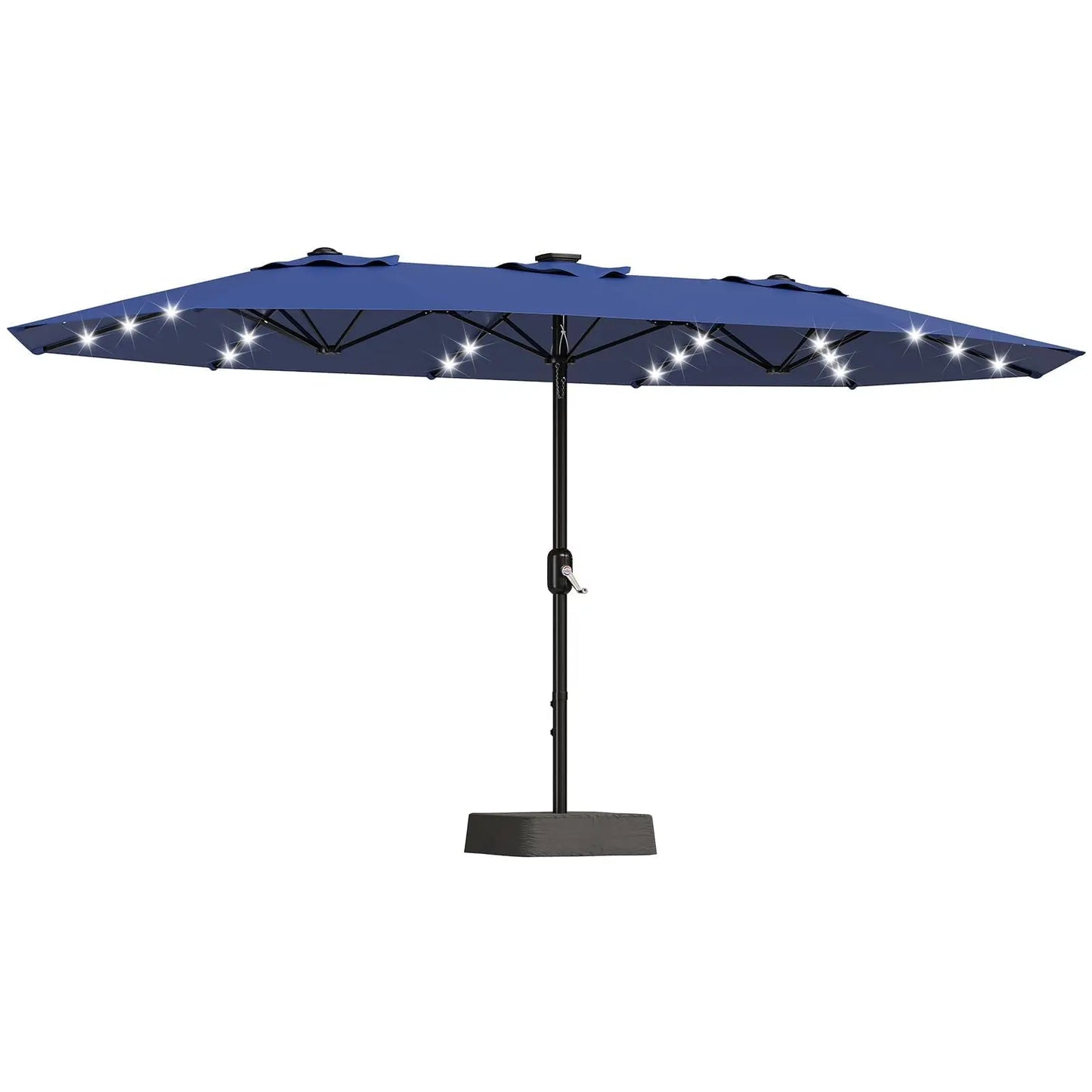 HiMISS Outdoor Patio Umbrella With Solar LED Lights Crank And Base