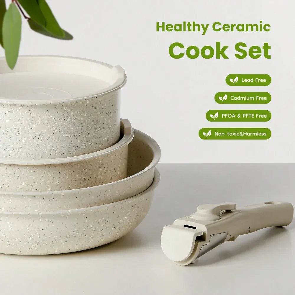 XMSJ Nonstick Pots And Pans Set With Detachable Handle