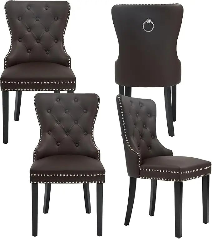 Velvet Tufted Dining Chairs With Pull Ring And Steel Legs