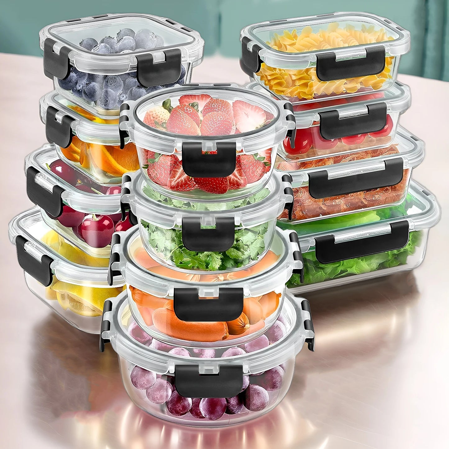 Glass Lunch Box Set 12 Pieces Airtight Microwave Safe Containers