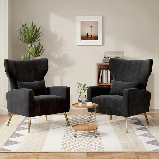 Velvet Wingback Accent Chair Set for Living Room Upholstered
