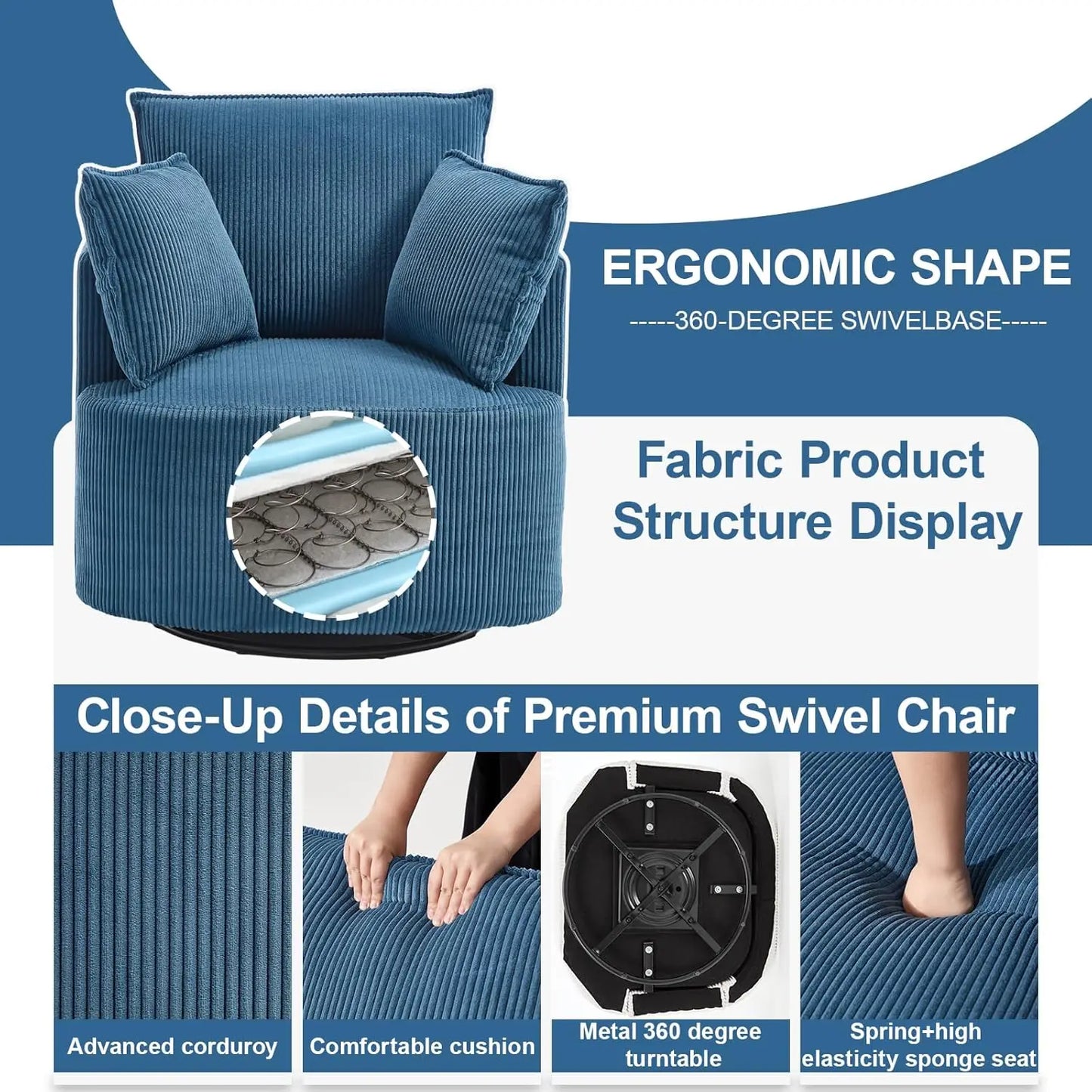 Corduroy Swivel Barrel Chair For Reading Living Room Office