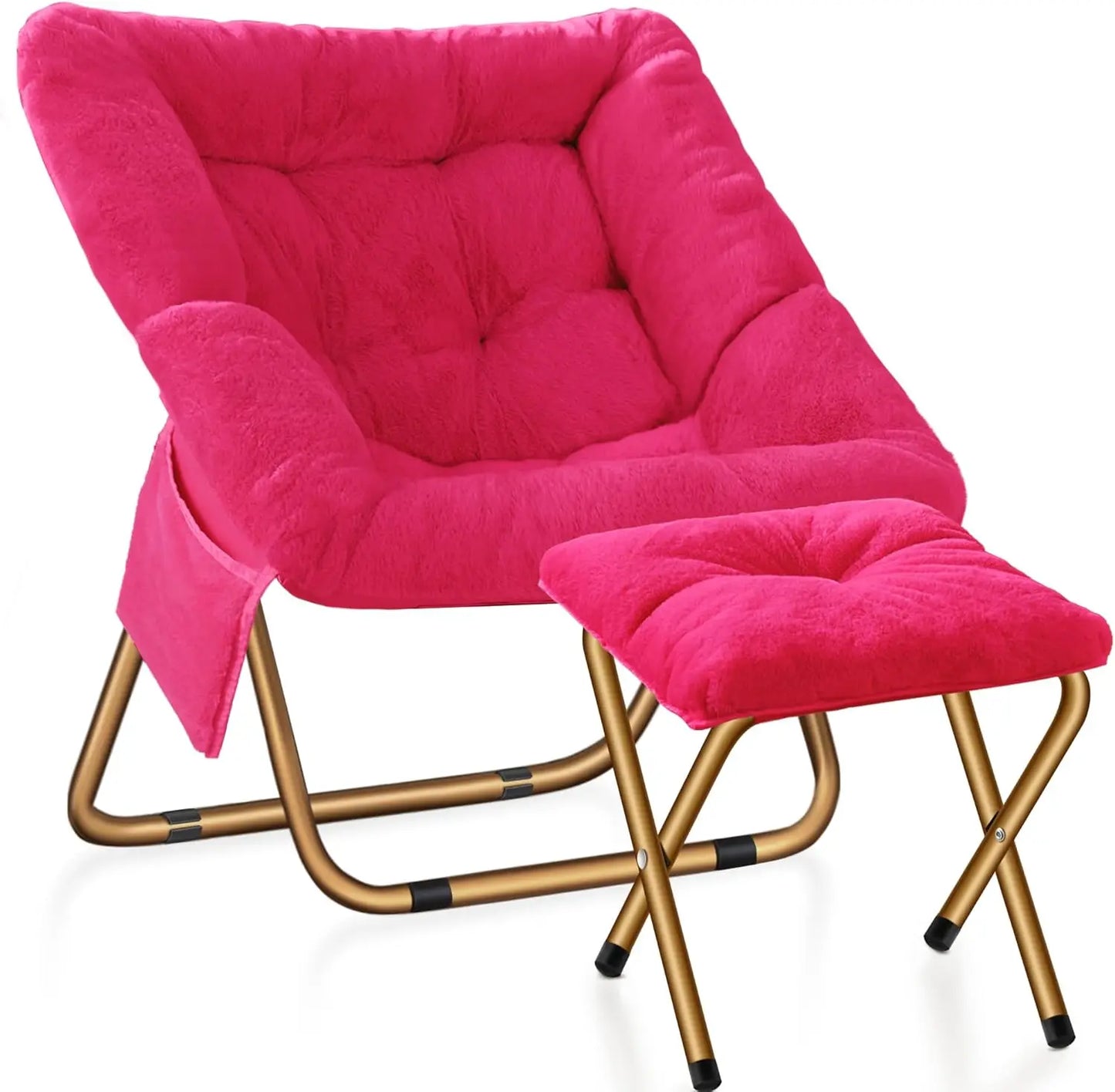 XIUWO Comfy Saucer Chair Foldable Faux Fur Lounge Chair