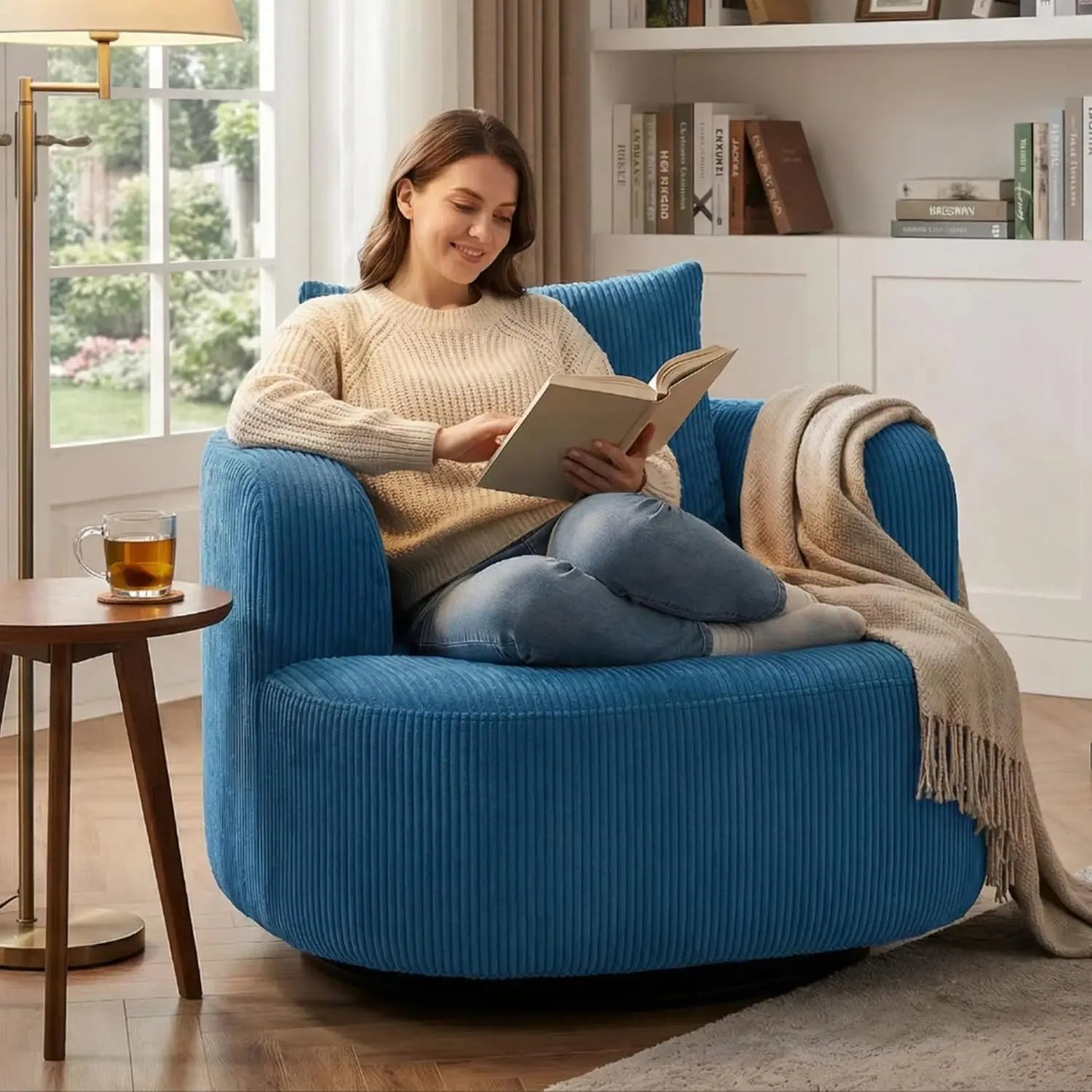 Chenille Barrel Chair With High Resilience Sponge For Living Room
