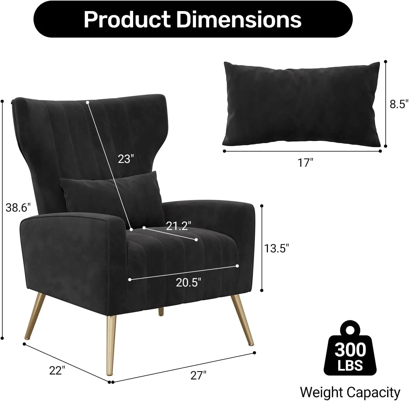 Velvet Wingback Accent Chair Set for Living Room Upholstered
