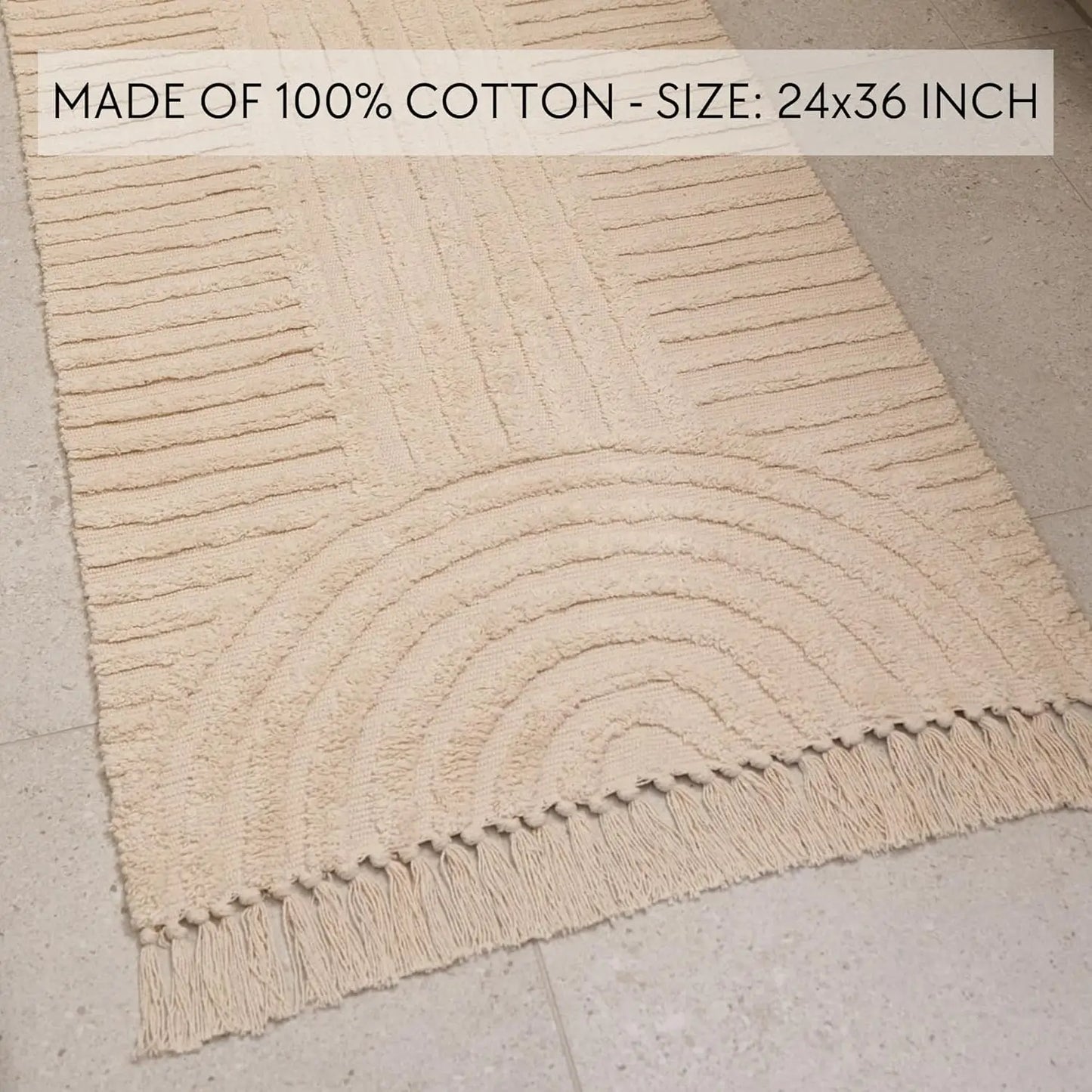 Boho Tassel Cotton Bath Rug Non Slip Mat For Bathroom