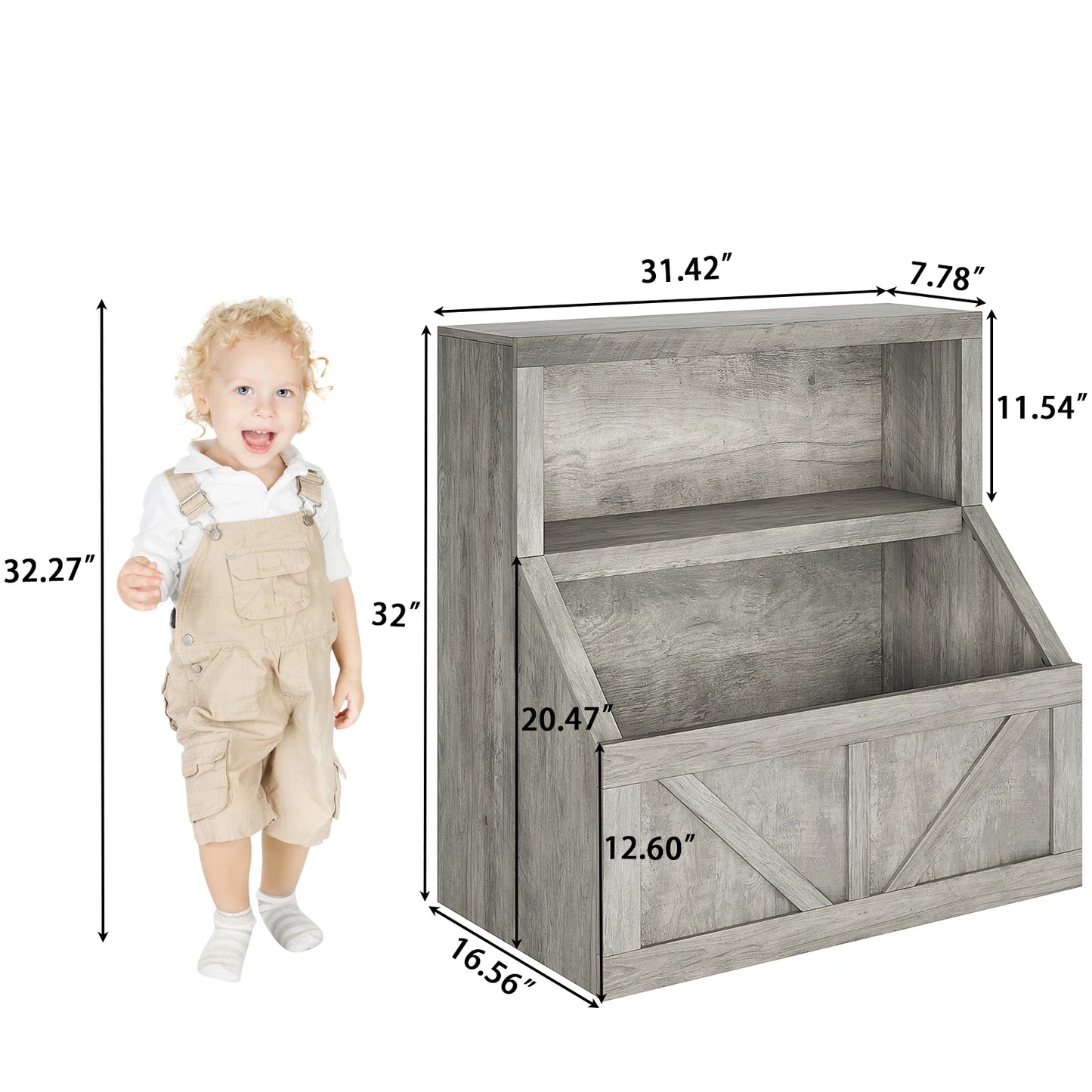 Wooden Kids Bookshelf With Cubby Toy Storage Organizer
