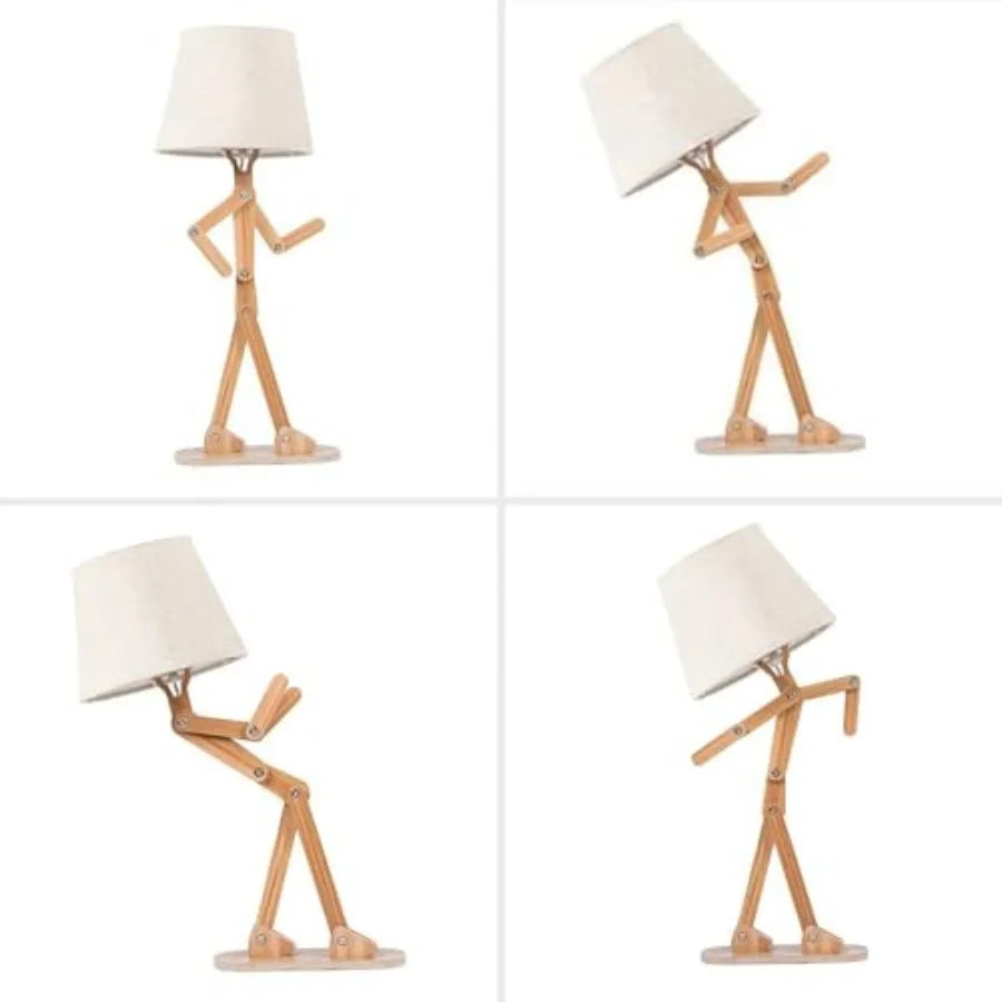 Cute Desk Lamp Robot Themed Bedside Light With Wood Arm