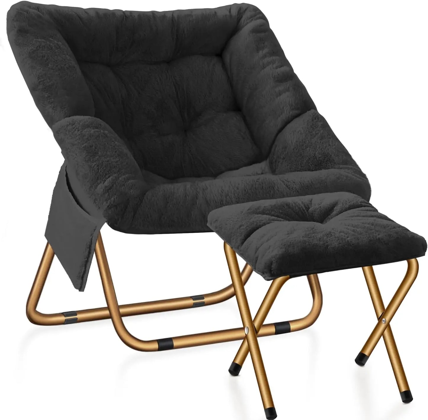 XIUWO Comfy Saucer Chair Foldable Faux Fur Lounge Chair