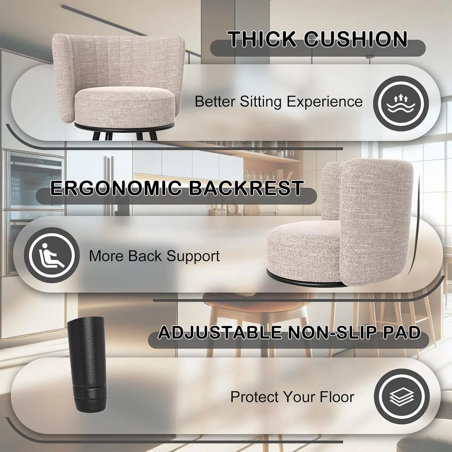 GUANGBAI Bar Stools Set Of 2 Modern Counter Height Upholstered