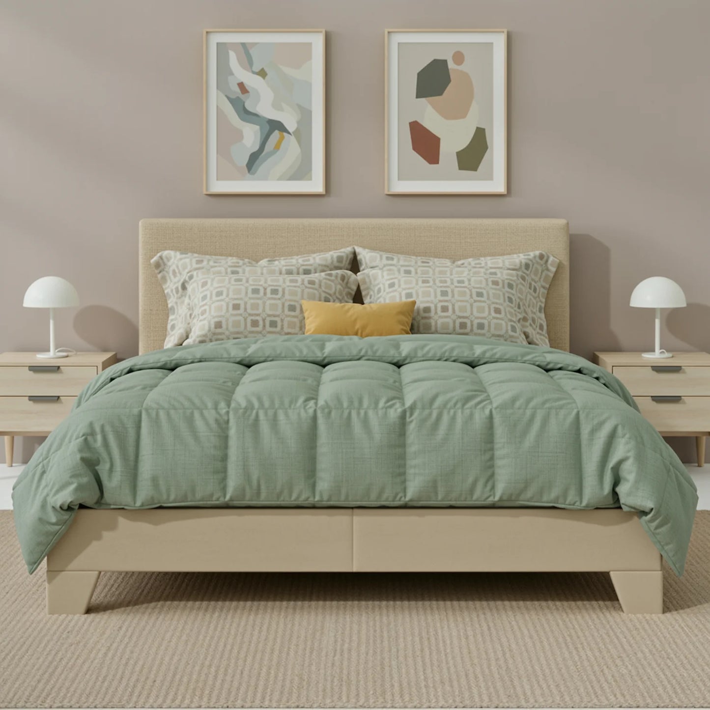 HOOMIC Upholstered Bed Frame With Linen Headboard And Wood Slats Quiet Support