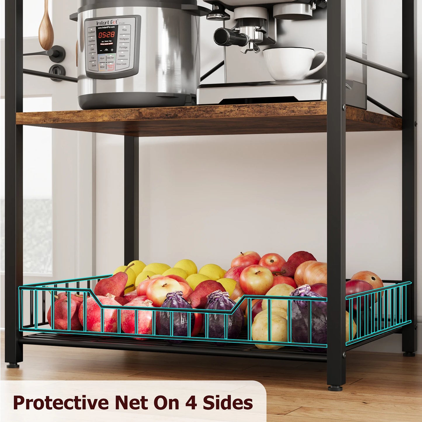 TWISTER.CK Kitchen Bakers Rack Microwave Stand With Wire Basket