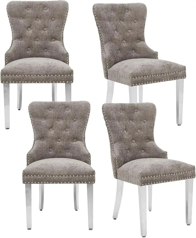 Velvet Tufted Dining Chairs With Pull Ring And Steel Legs