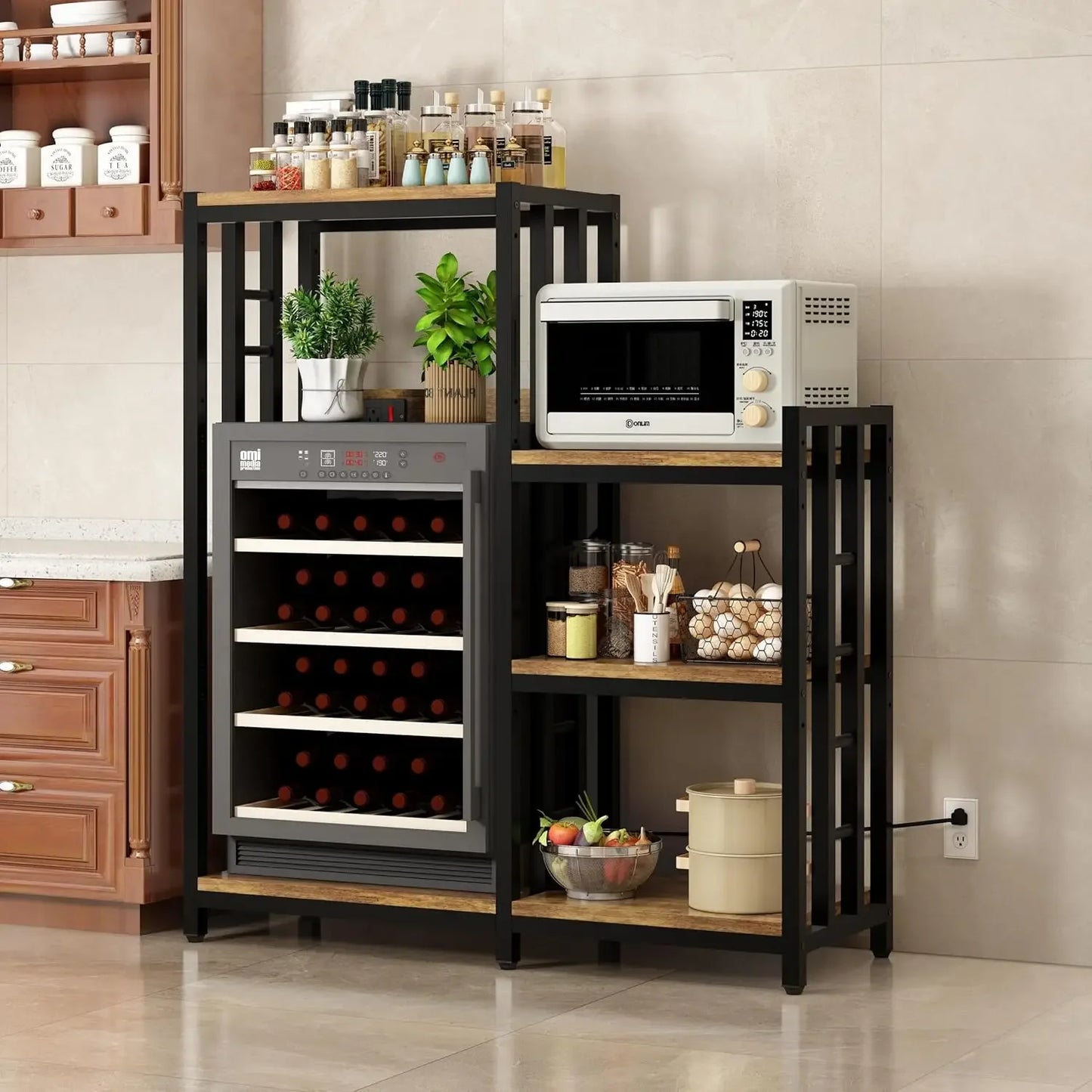 Kitchen Bakers Rack With Power Outlet Shelves And Storage