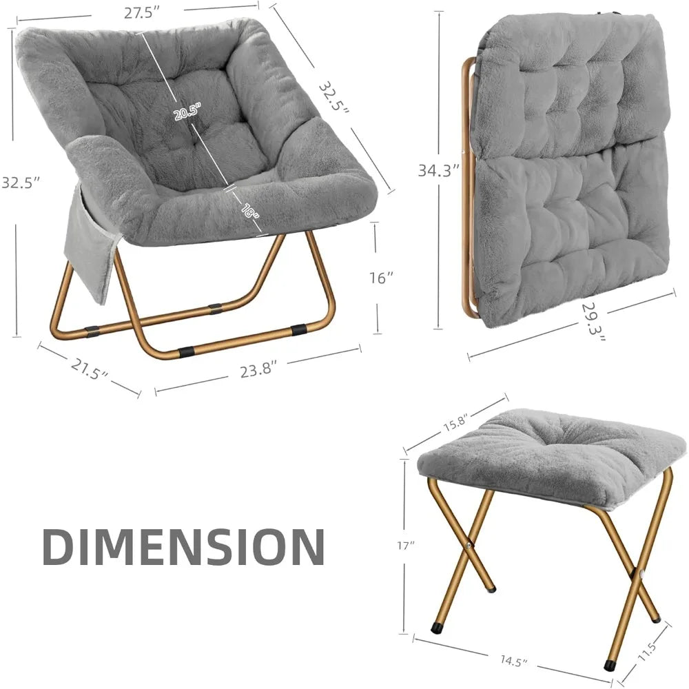 XIUWO Comfy Saucer Chair Foldable Faux Fur Lounge Chair