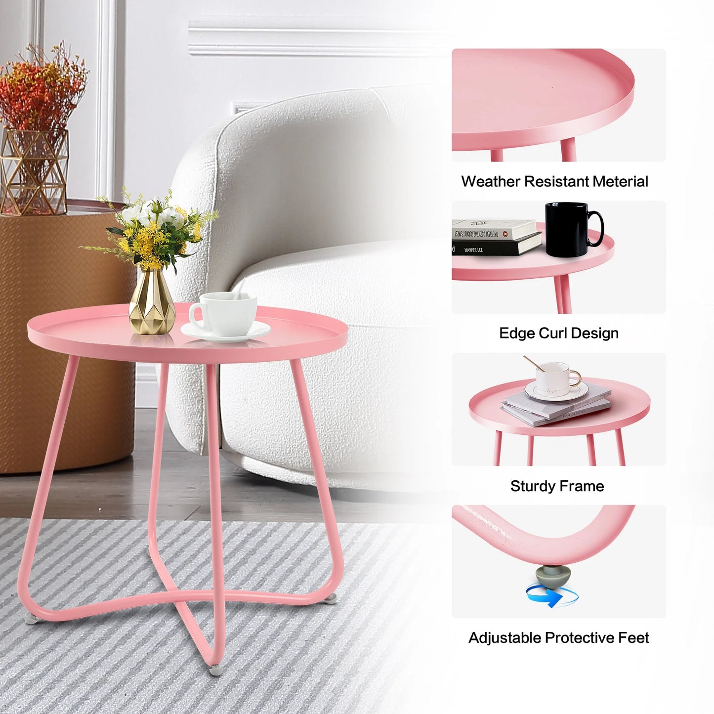 Minimalist Outdoor Round Steel Side Table For Patio Garden