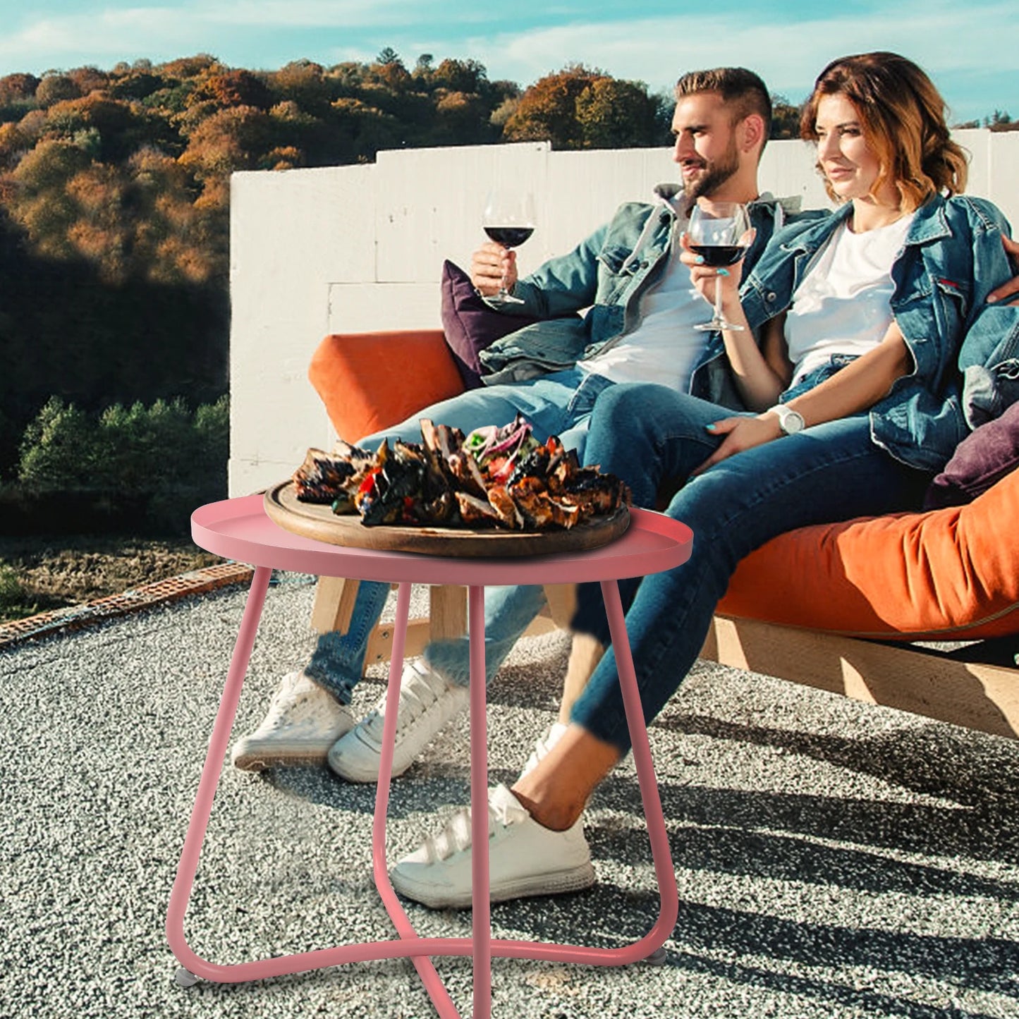 Minimalist Outdoor Round Steel Side Table For Patio Garden